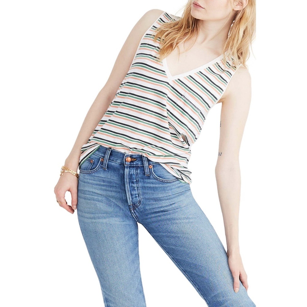 Madewell striped whisper cotton pocket v-neck tank